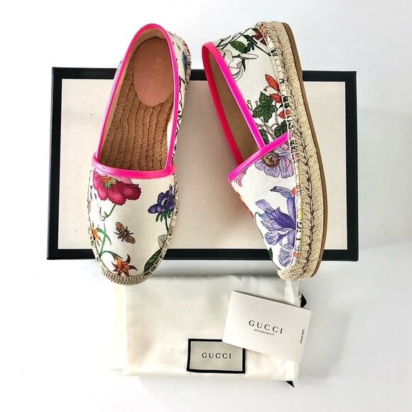 Gucci Flora Print Fuxia Espadrille Canvas Flats Sandals 36 - Picture 1 of 13